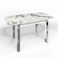 Кухонный стол Флорида раздвижной ножки квадратные металл хром (подстолье белое) ЛДСП, Металл, Стекло с фотопечатью, Мрамор СМ6