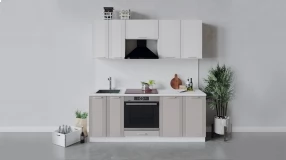 Кухонный гарнитур «Ольга» длиной 200 см со шкафом НБ (Белый/Белый/Кремовый)